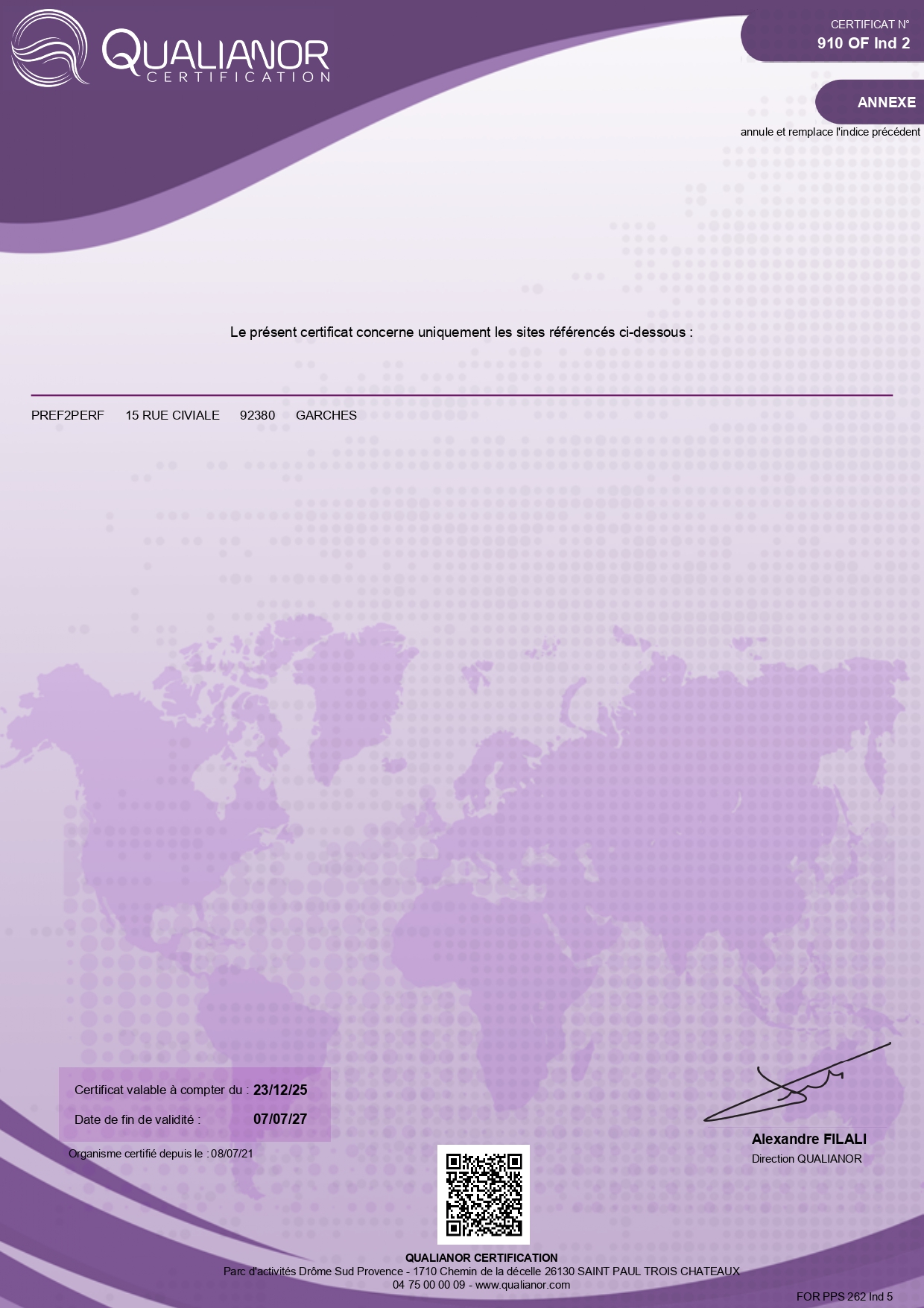 Certificat Qualiopi Pref2Perf — annexe